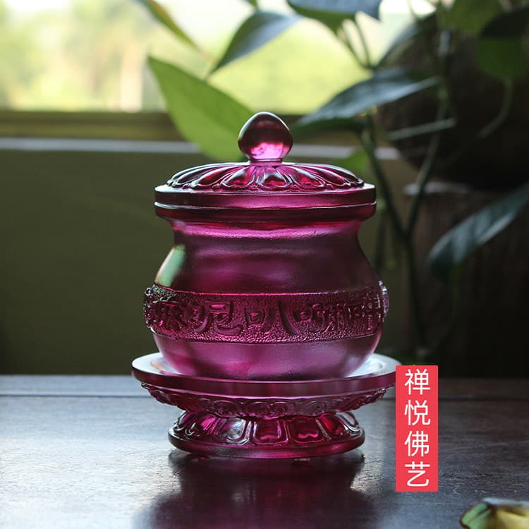 Zen Yue Artes Budistas Método Antigo Esmalte Seis Personagens Grande Ming Mantra Mai Bam Mi Hum Copo de Água Sagrada