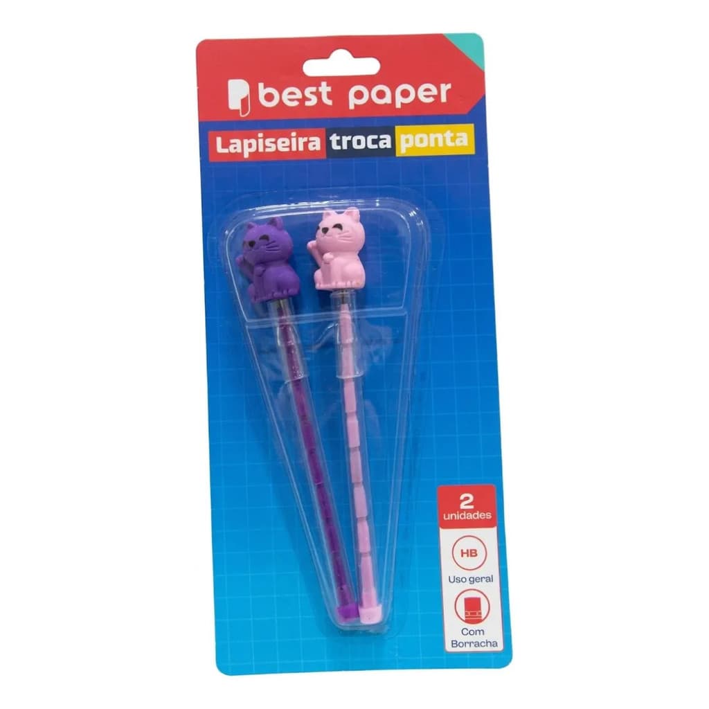Lapiseira Best Paper Gatinhos HB Kit com 2 Unidades e Ponta Trocável