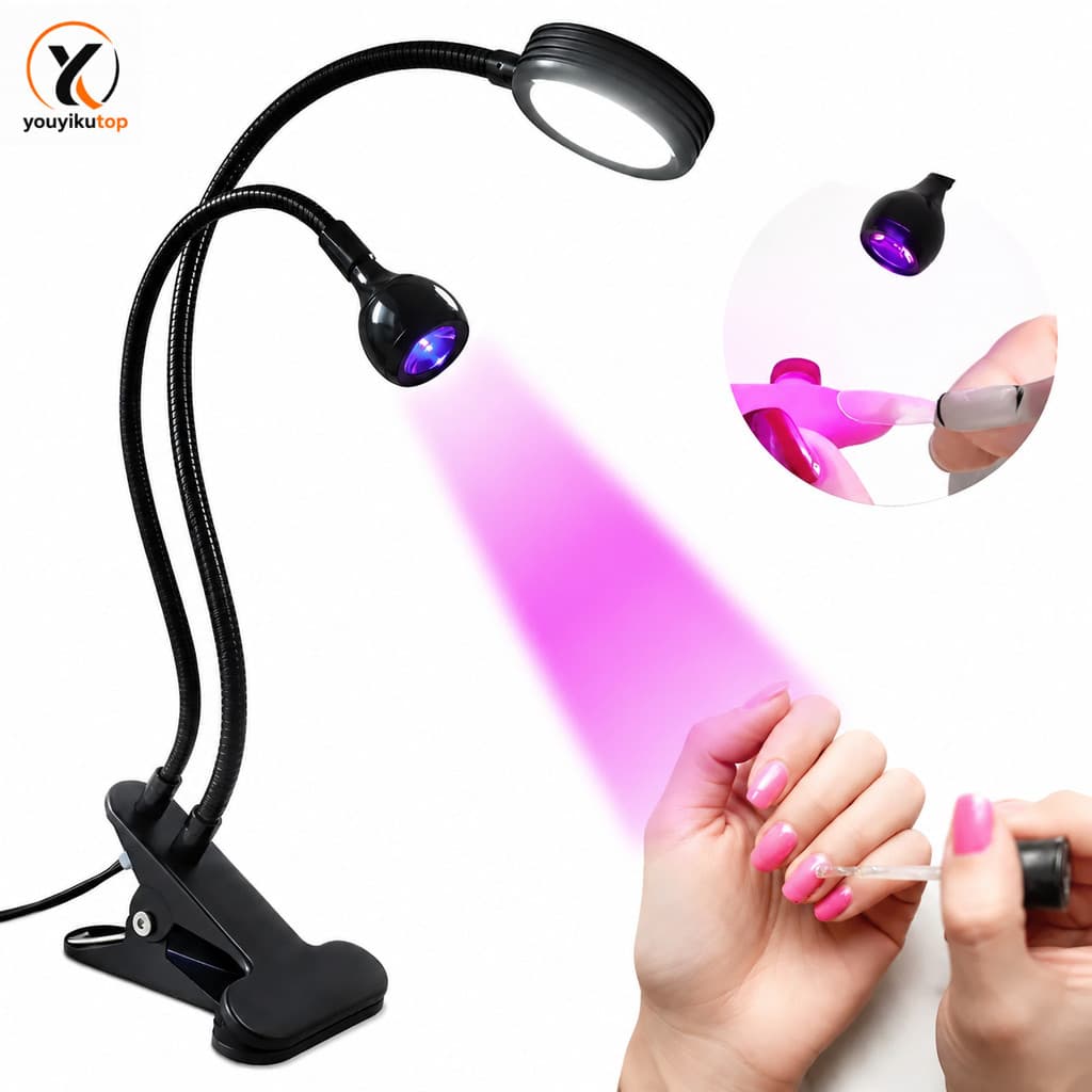 Lâmpada Dupla Cabeça LED UV Portátil USB 3W Clip Flexível Secador de Gel Manicure Pedicure