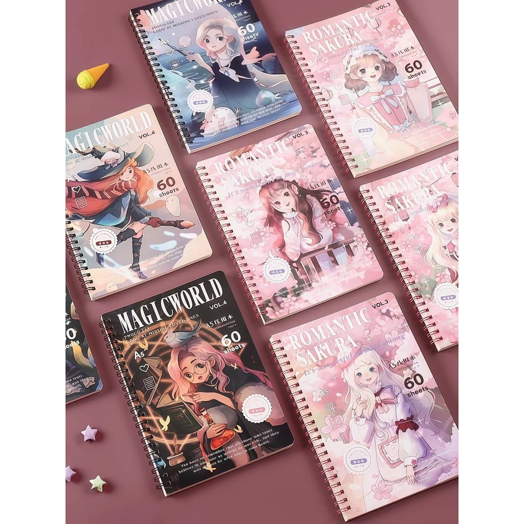 Caderno pequeno a5 manga de plástico livro de alto valor dos desenhos animados bloco de notas linha Horizontal estudante