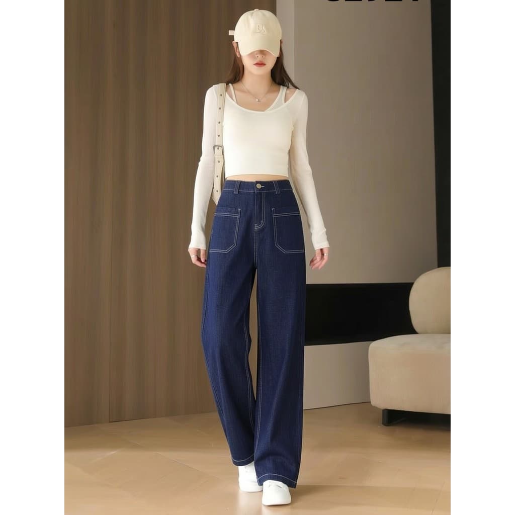 Zhengzhou calças femininas contador 2026 primavera novo estilo estreito calças retas Jeans femininas cintura alta mais m
