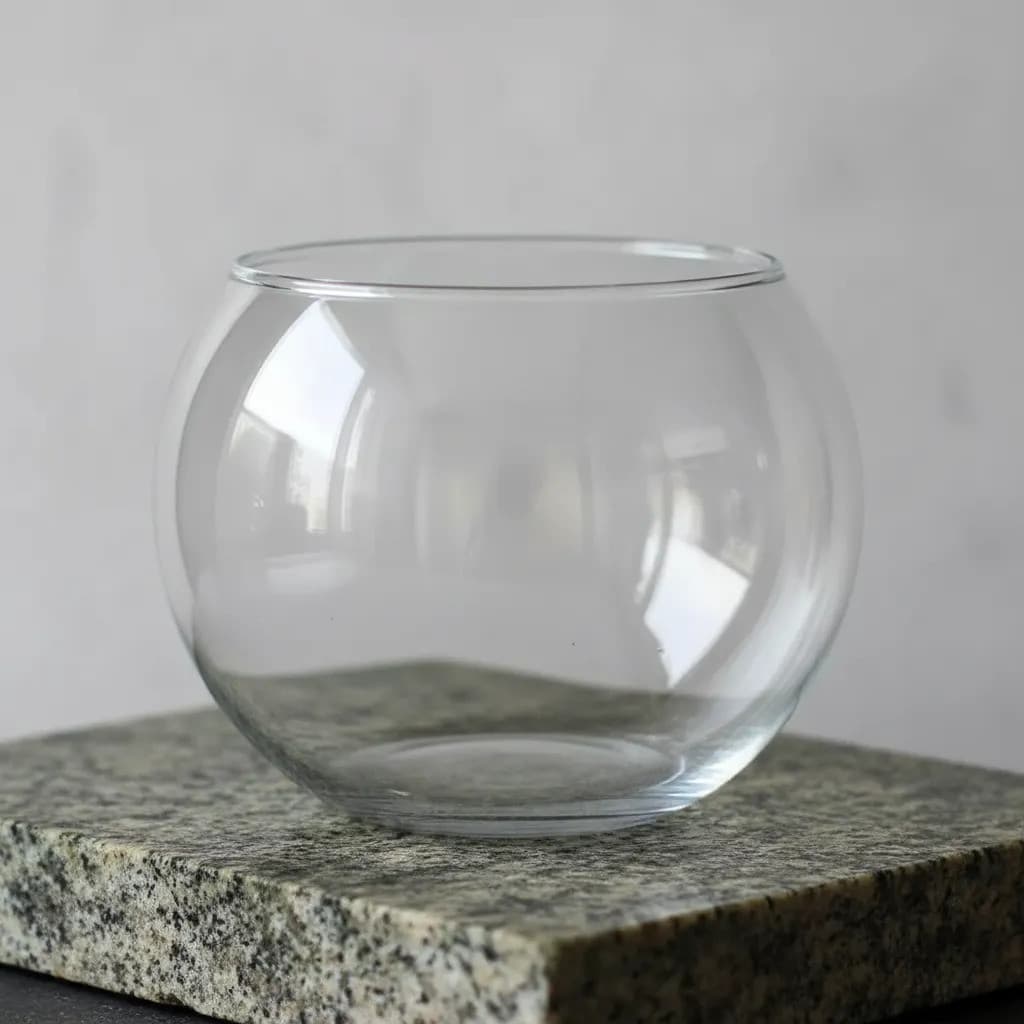 01 Vaso Redondo Aquário Decoração Vidro Transparente Medio 14x12 cm