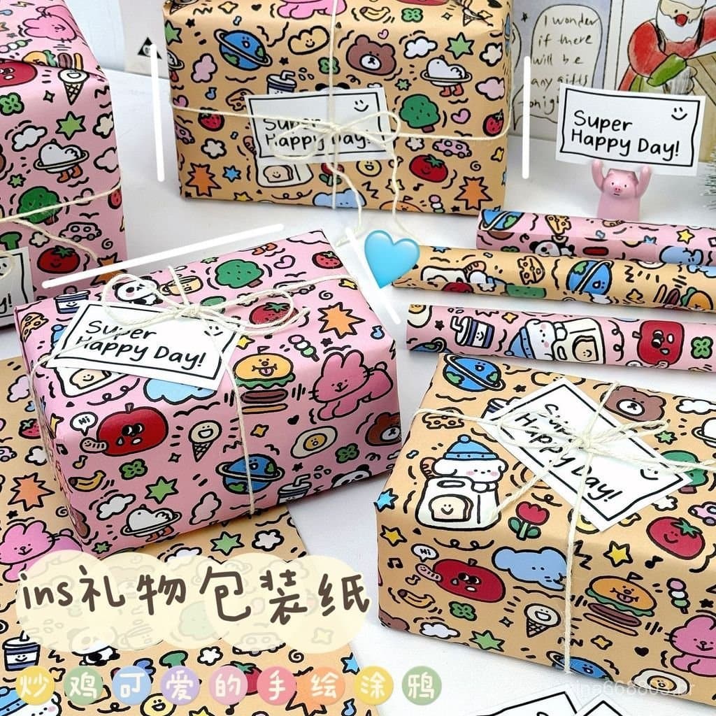 Papel de presente fofo com desenhos de Natal, folha grande, estilo cartoon, para presente de aniversário, caixa de prese