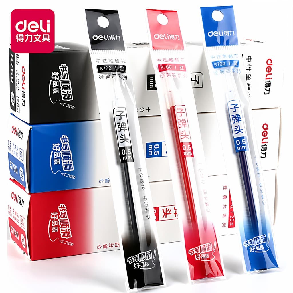 Deli Cap Gel Caneta Recarga 0.5mm Ponta Bala Preto Vermelho Azul Assinatura Caneta Estudante Recarga à Base de Água