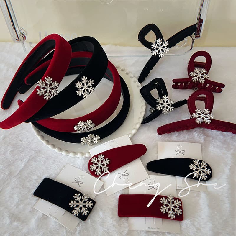 W inverno floco de neve preto vermelho veludo elegante All-Match bandana outono inverno reunindo clipe acessórios para o