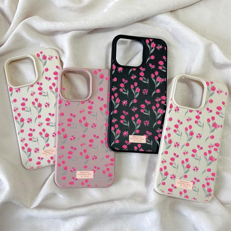 Capa para iPhone 11 12 13 14 15 16 17 Pro Max XS Max Capa para celular Com Pink tulip seamless floral pattern