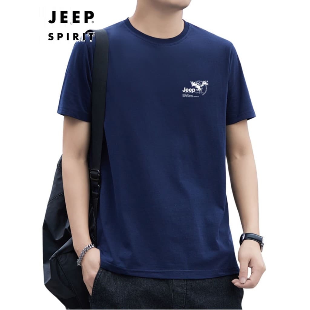 JEEP SPIRIT Camiseta de manga curta verão cor sólida em torno do pescoço estilo fino juventude diária pulôver masculino