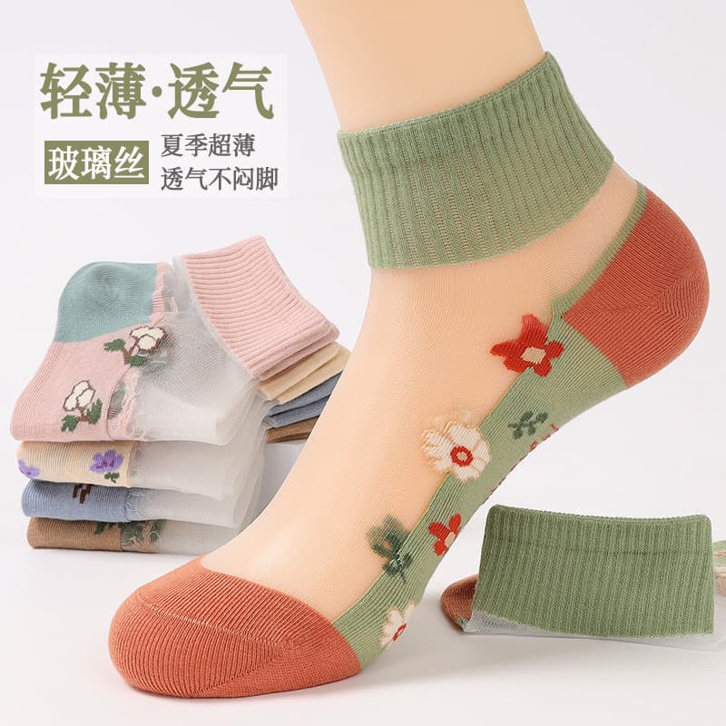 10 pares de meias femininas verão fino fundo transparente vidro gelo seda invisível meias primavera outono meias de rend
