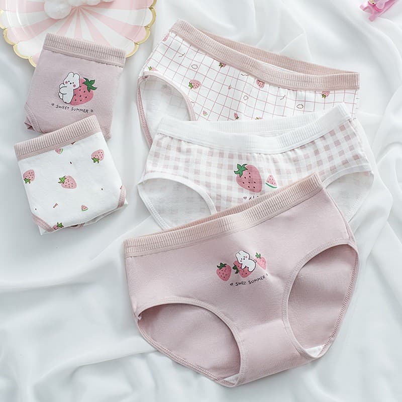 Pacote com 5 peças de roupa íntima feminina com personagens de desenho animado, feitas de algodão macio e respirável.