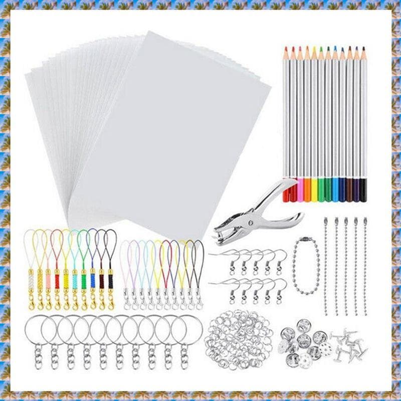 [bo7w15gmoh.br] 198 PCS Folha Termorretrátil De Papel De Arte Encolhível Kit De Plástico Furador Chaveiros Lápis Desenho