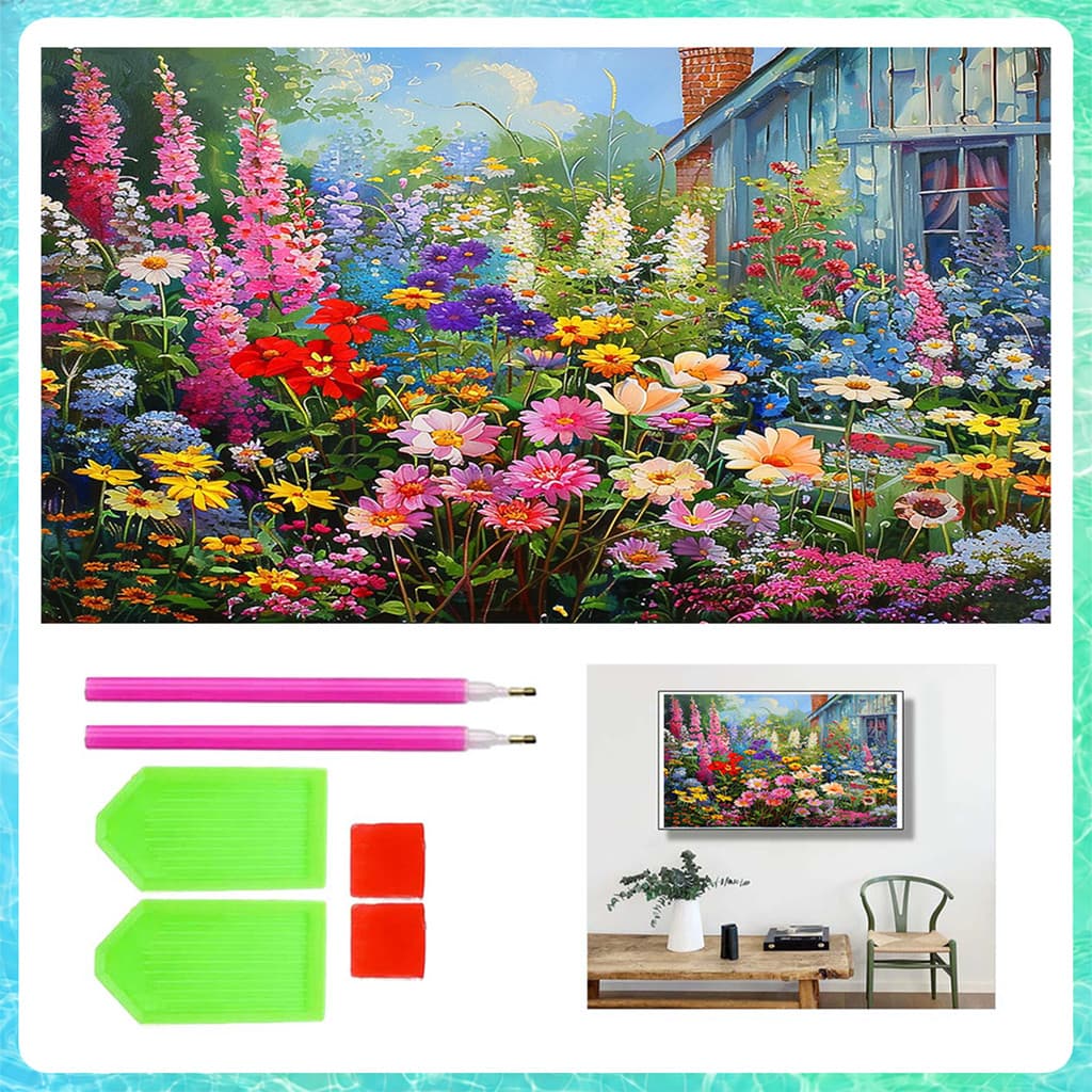 Pintura de Diamante 5D Quadrada 70x40cm Flores silvestres – kit terapêutico, decoração