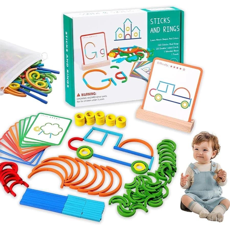 Quebra-cabeça de anel de madeira criativo infantil quebra-cabeça geométrico quebra-cabeça de correspondência Montessori