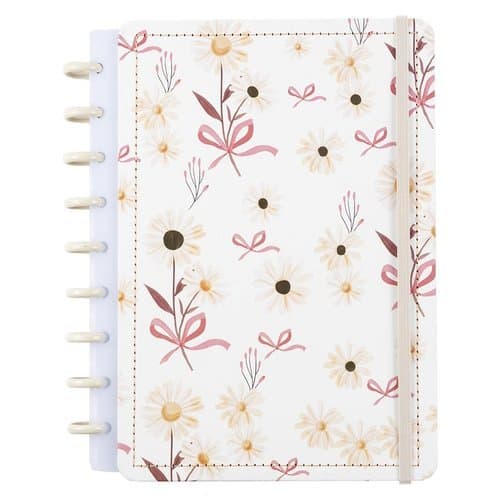 Caderno de Disco Disko Laços capa dura reposicionável médio M estampado floral 80 folhas