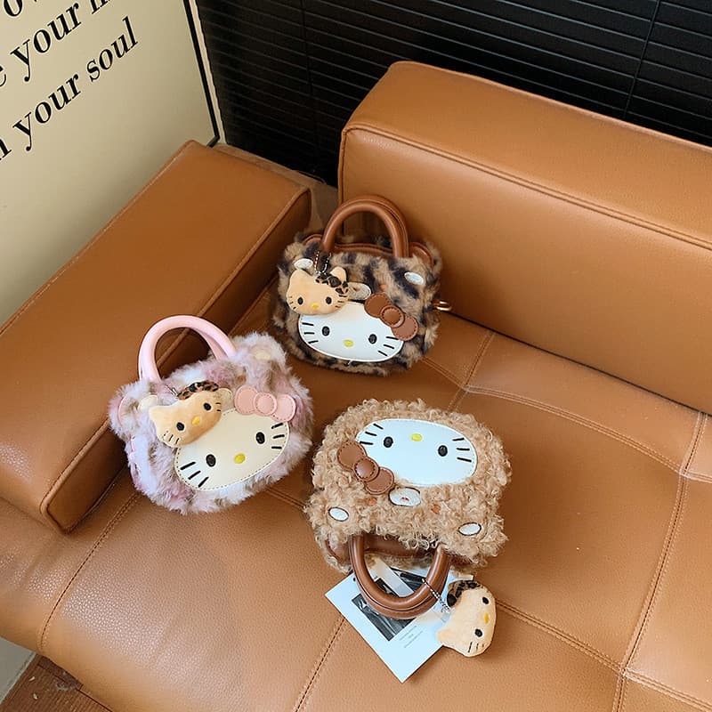 Bonito bonito rosto kt gato Mini saco de mão novo estilo de pelúcia saco das crianças bonito leopardo impressão bebê men