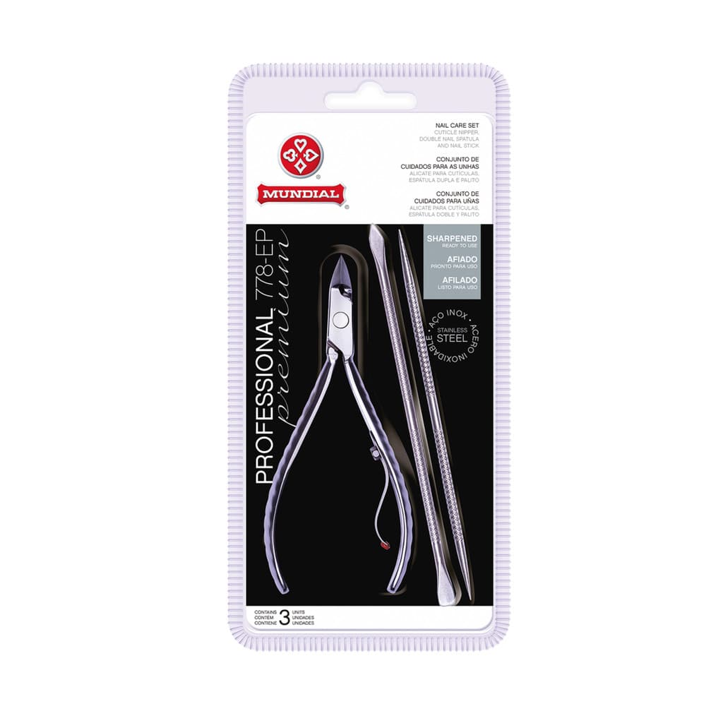 ALICATE DE CUTÍCULA 778-EP COM ESPATULA DUPLA E PALITO INOX PROFESSIONAL MUNDIAL