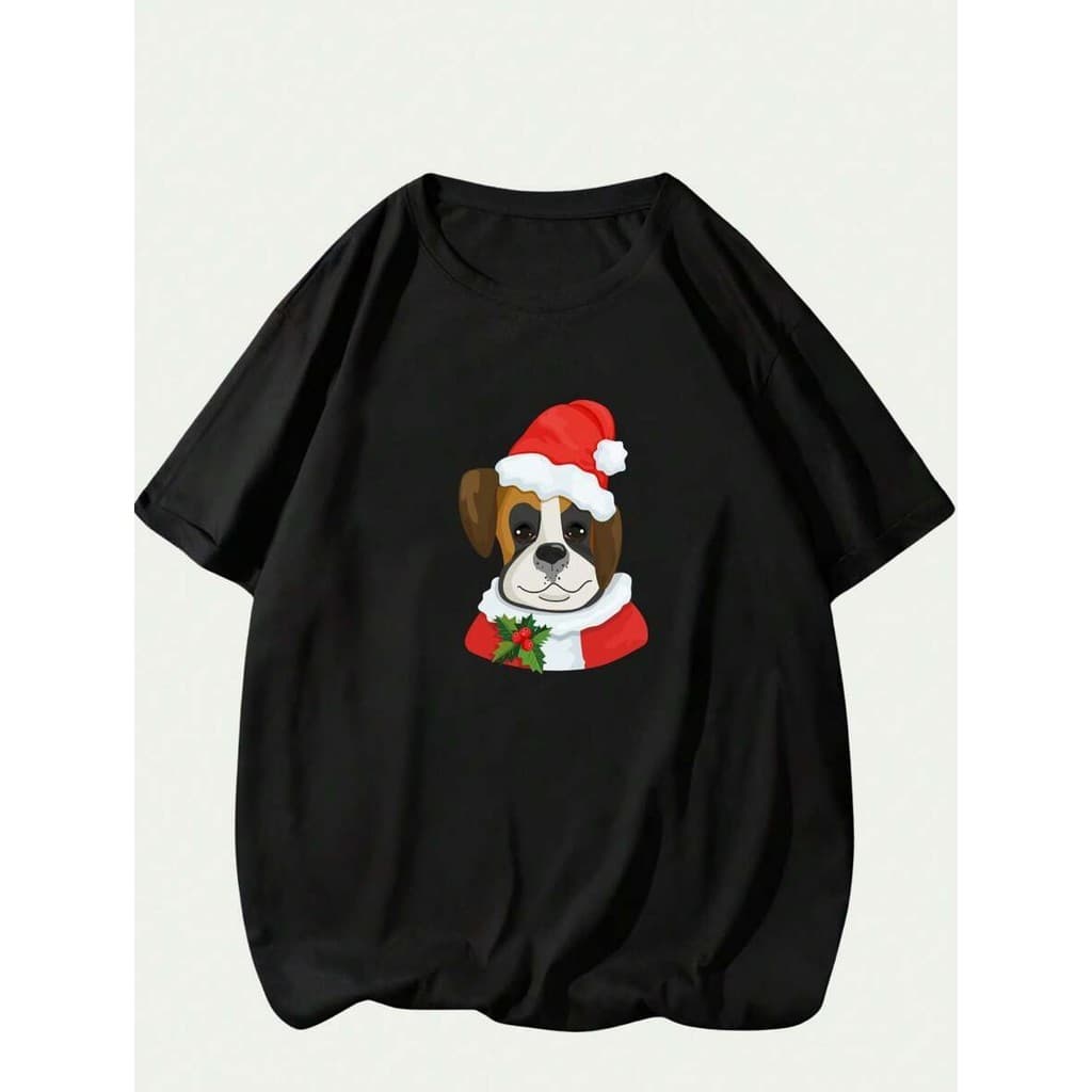 Camiseta Camisa 100% Algodão Unissex Cachorro Natalino Descolado Casual Lançamento Unissex Lançamento