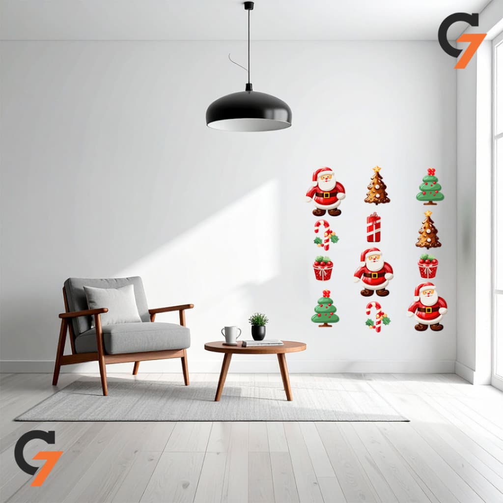 Adesivo de Parede Natal Arvore Papai Noel Decoração Autocolante Lavável Para Vitrine Móveis