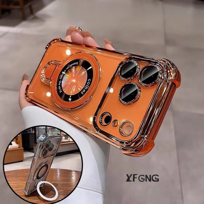 Luxo À Prova De Choque Chapeamento Macio Suporte Caso Para iPhone 17 16 15 14 13 Pro Max Magnético Acrílico Capa