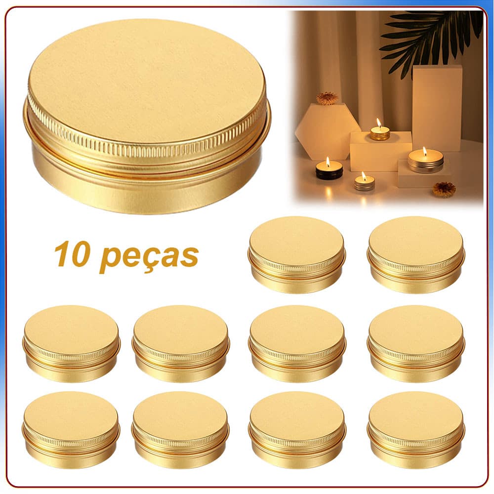 Conjunto de 10 latas de alumínio de 50ml/50g para confecção de velas perfumadas, velas artesanais e lembranças-Dourado