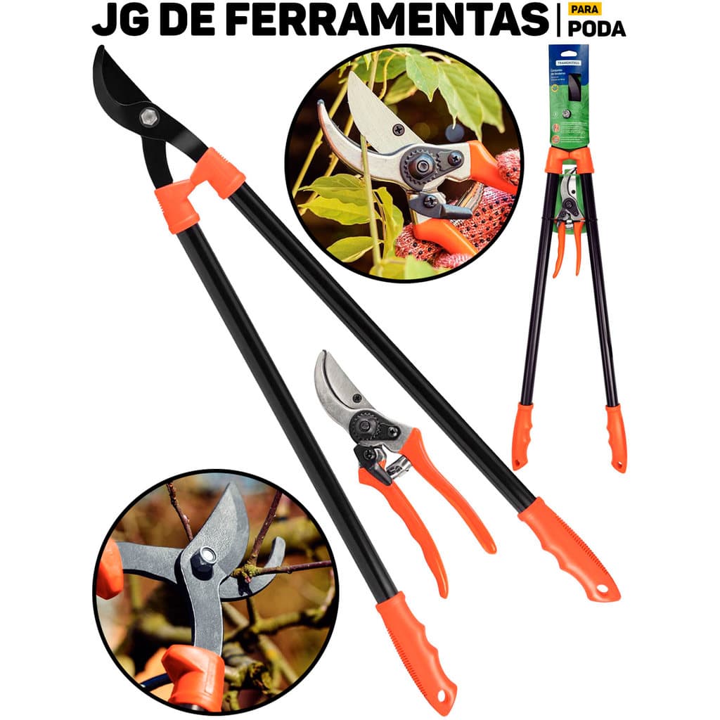 Kit Tesoura e Tesourão De Poda Tramontina Cabo Metálico 2 Peças P/ Jardim Arbusto Galho Horta