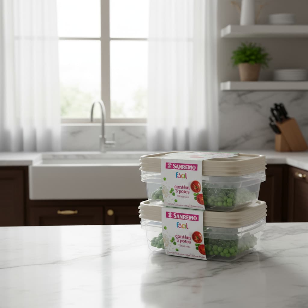 06 Pote Sanremo Plástico 785ml Hermético Para Alimentos Bege