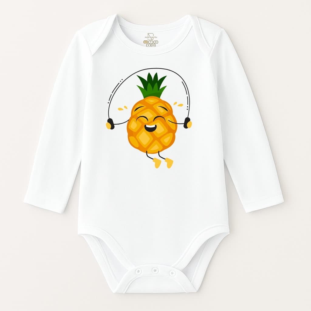 Body Bebê Fruta Abacaxi Pula Corda Manga Longa Algodão Inverno Frio Menina