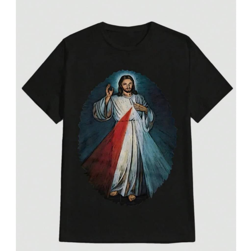 Camiseta De Algodão Unissex, Casual E Confortável, Com Estampa Religiosa Da Divina Misericórdia De Jesus.