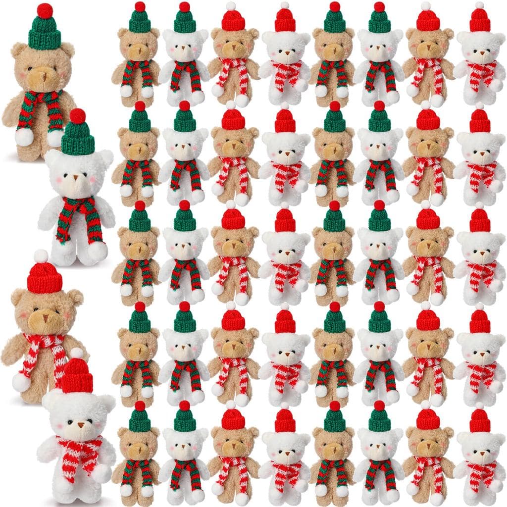 4 Pçs Urso De Pelúcia De Natal Pequenos Animais Chaveiro Bonito Brinquedos Para Decorações De Aniversário Favores De Fes