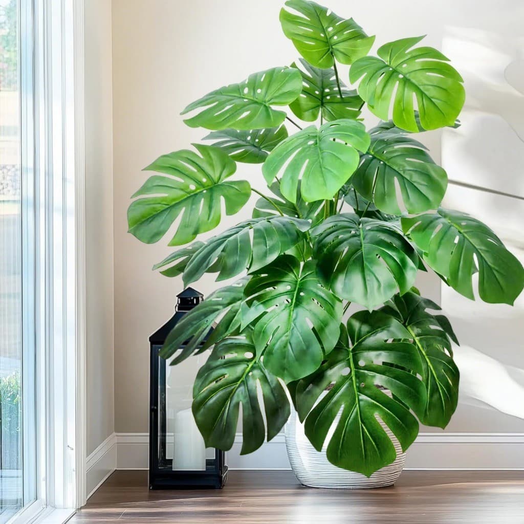 18/24 Folhas Costela De Adão Artificial Buquê 75 Cm Verde Natural Planta Artificial