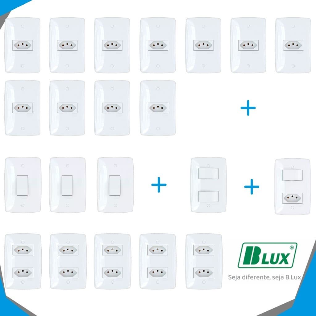 Kit Tomadas Interruptores 21 Peças 4x2 Casa Completa Finesse+ Blux Bivolt Branco