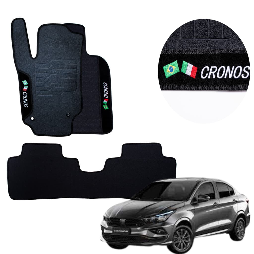 Tapete Impermeável Fiat Cronos Anos 2017 À 2025 Descanso  Pé Borracha Logo Personalizado Prime 3 Pçs