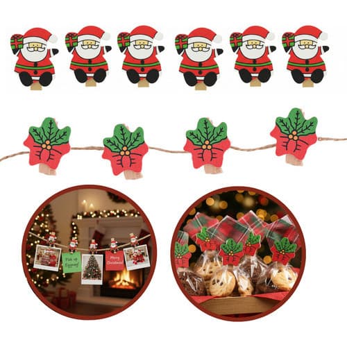 12 Pregadores Mural Natalino Árvore Papai Noel Cordão Natal  Vermelho