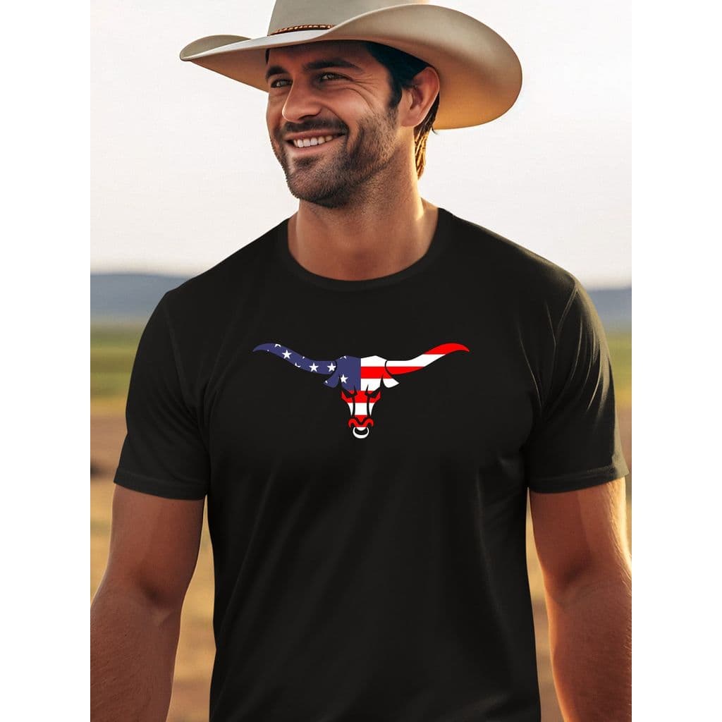 Camiseta Cowboy Texas Country Touro USA Camisa Blusa Unissex Masculino Feminino   Streetwear    Preto Branco!! Plus Size