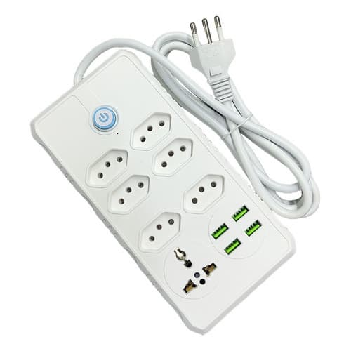Extensão Elétrica 7 Tomadas Régua Bivolt C/ 4 Usb Cabo 2m