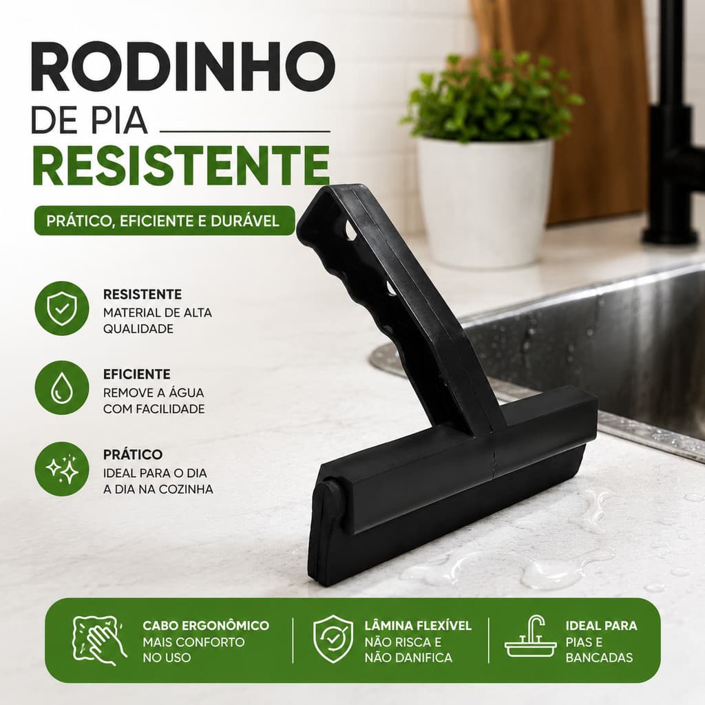 Rodo de Pia Preto Mini Rodinho Para Limpeza de Pia Reforçado Seca Pia Multiuso Pias - Vidraças