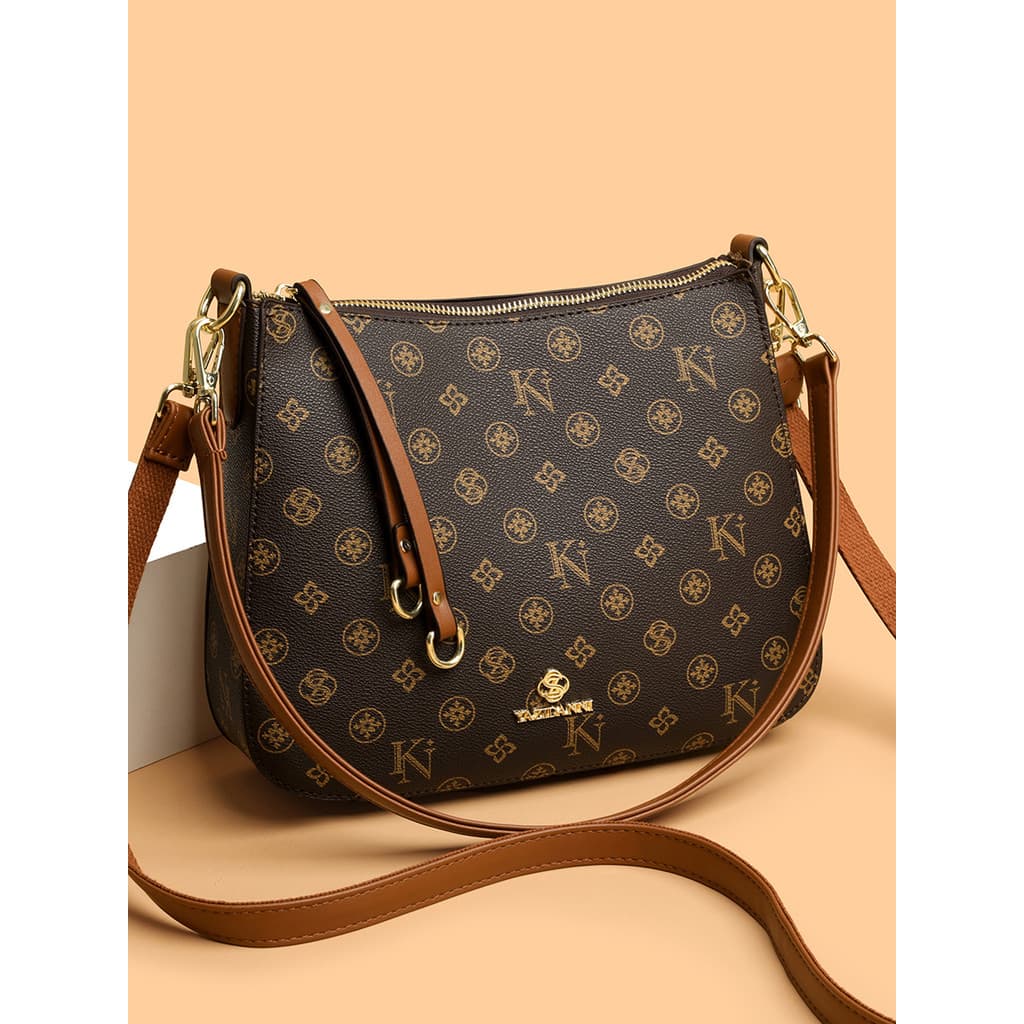 Marca clássica impressa bolsa feminina ombro mensageiro saco elegante All-Match textura de couro genuíno médio-Ag