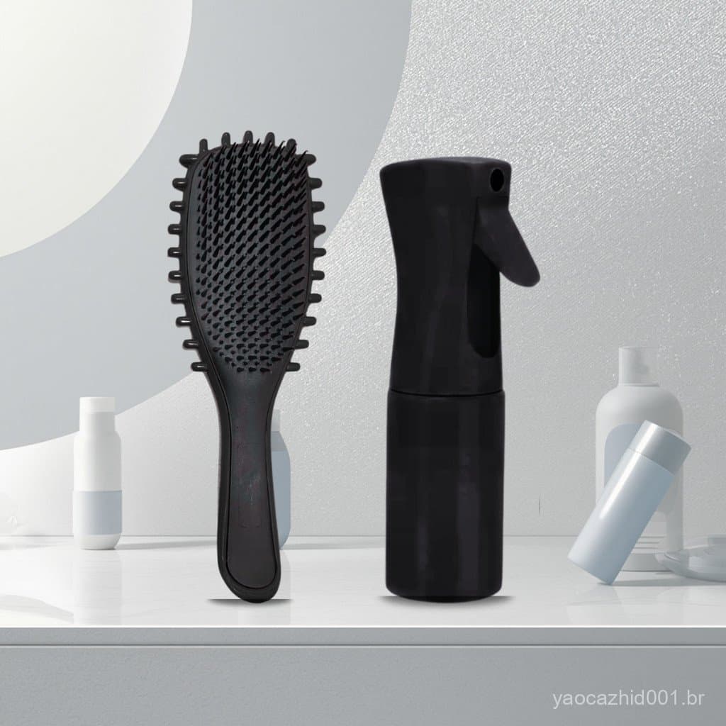 2 Peças Conjunto De Escova Onda Fitagem Cabelo Ondulação De Cerdas Frasco Spray Borrifador