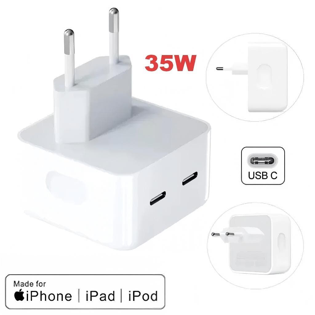 Carregador PD Duplo De 35W Adaptador USB C＋C Carregamento Rápido Para  iPhone-Spacexx