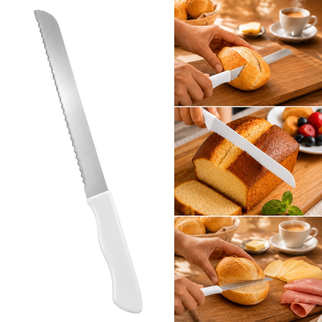 Faca para Cortar Pão Serrilhada Aço Inox para Pães Bolos Tortas Padaria Cozinha Restaurante