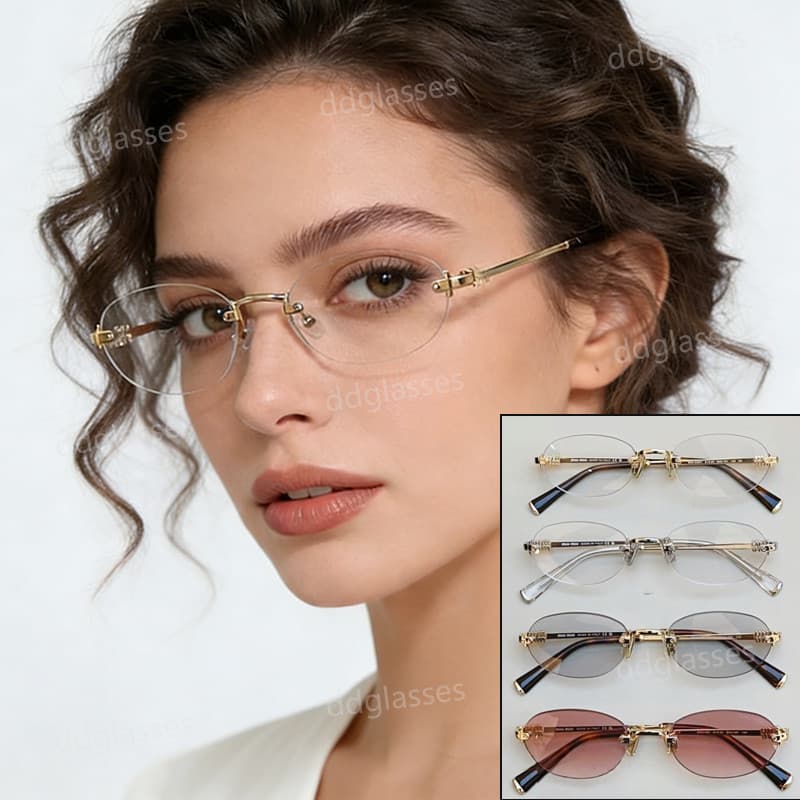 Moda Pequena Oval Sem Moldura Lente Transparente Óculos De Sol Para Mulheres Homens Retro Metal Unisex Tons