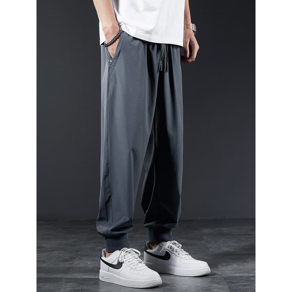 Calças esportivas até o tornozelo calças masculinas verão calças de seda gelo soltas mais gordura plus Size gordura esti