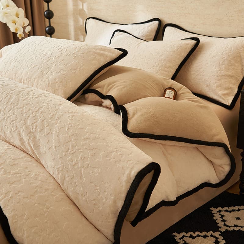 Conjunto de quatro peças de lã de leite esculpida inverno Coral velo lençol colcha capa de cama marca de alta qualidade