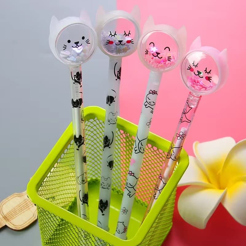 Conjunto De Canetas De Gel De Lantejoulas De Desenho Animado Ins Caneta De Gato Fofa Material Criativo De Papelaria Para