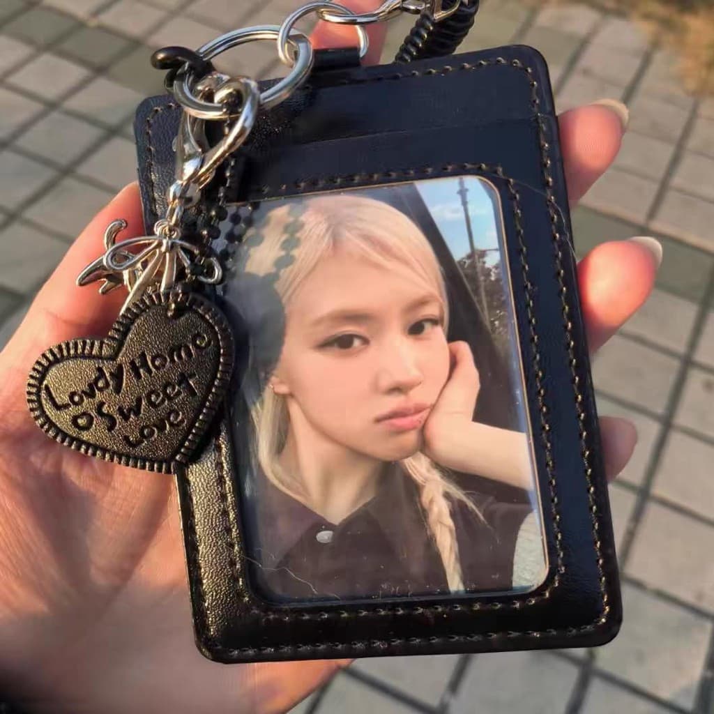 Porta-cartões de Couro Preto de 3 Polegadas/2R Idol Photocard Collection Display Capa Protetora para Cartão de Identific