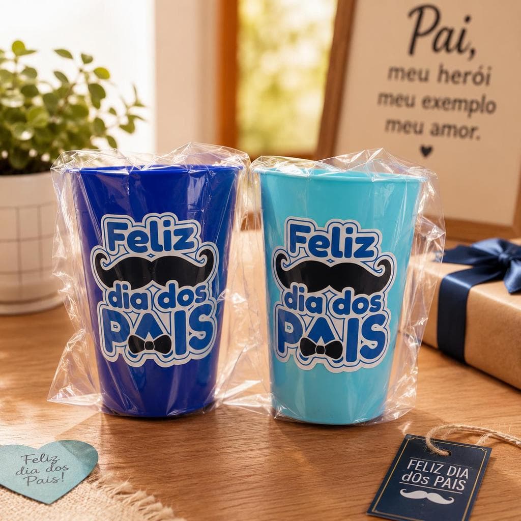 Kit 10-20-30 Copos Feliz Dia Dos Pais 380ml Plástico Para Lembrancinhas Presentes Escola Pais