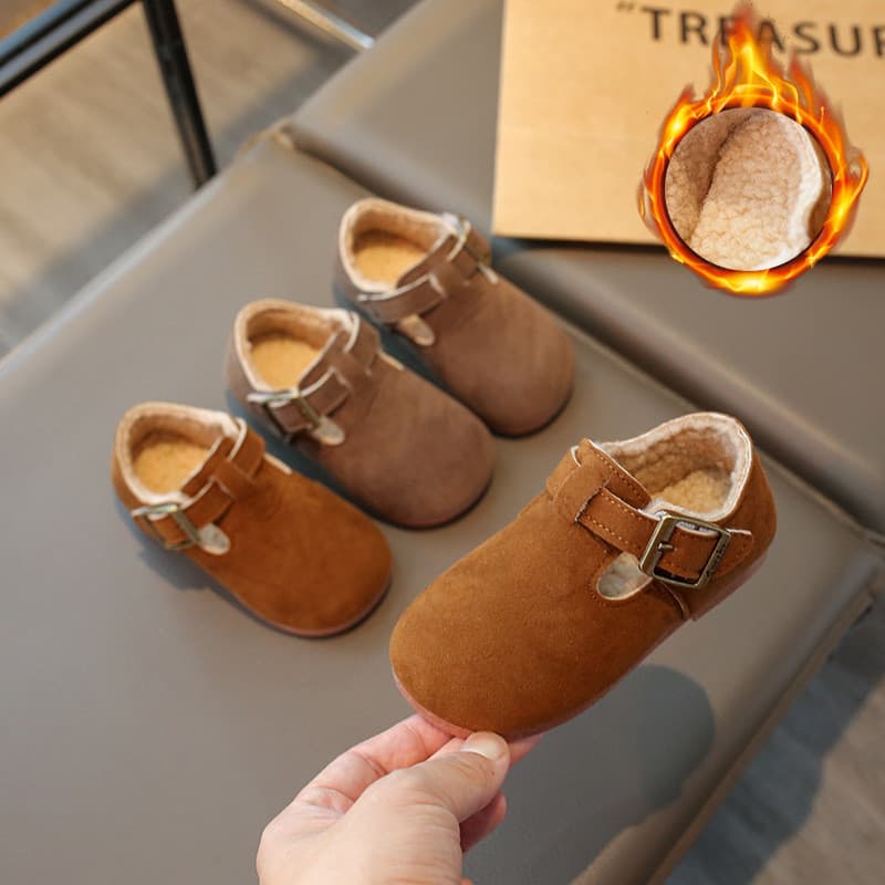 Versão coreana Retro forro sapatos de algodão meninas inverno crianças sapatos de algodão quente pai-filho Casual ervilh