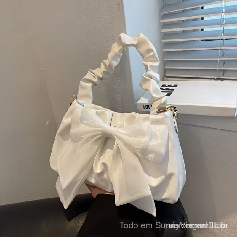 Sweet Style Bowknot Decor Satchel Abg , Bolsa Moderna De Cor Sólida Com Alça Franzida