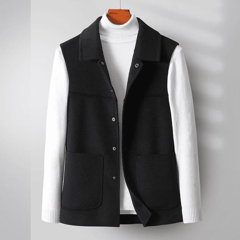 Outono inverno novo estilo dupla face de lã engrossado colete masculino Casual All-Match lapela cor sólida negócios