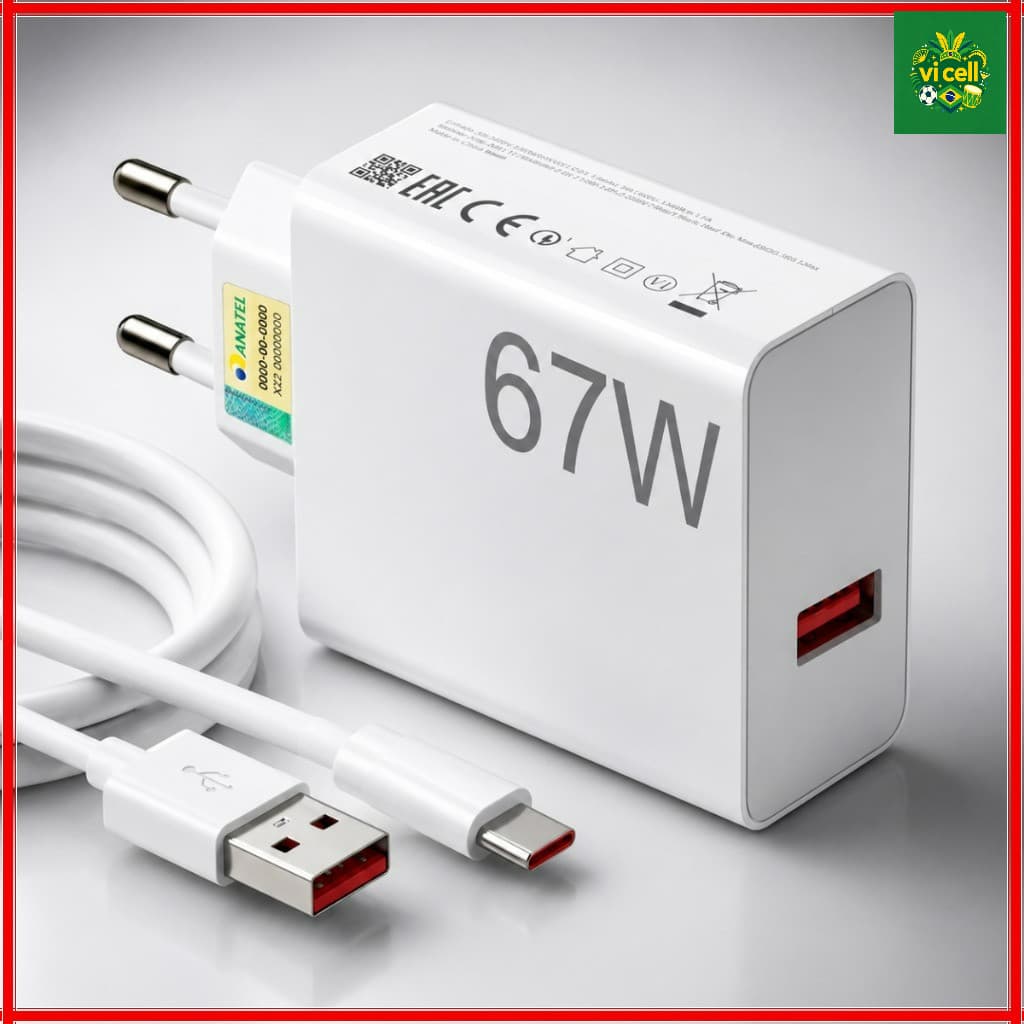 Carregador 67W xiao mi Turbo + Cabo Tipo-C Carga Rápida Universal Android