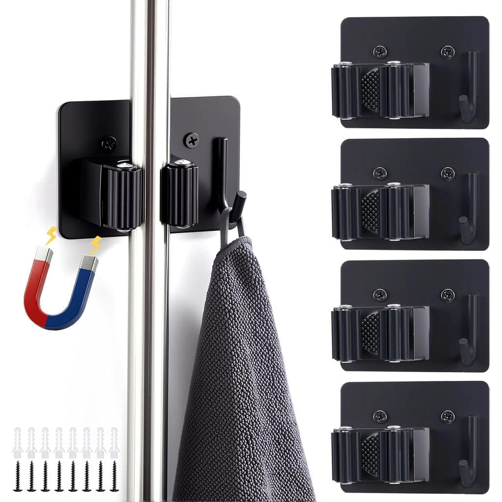 4 peças de suporte magnético para vassoura, montagem na parede, suporta até 5,5 kg, organizador de vassouras e esfregões